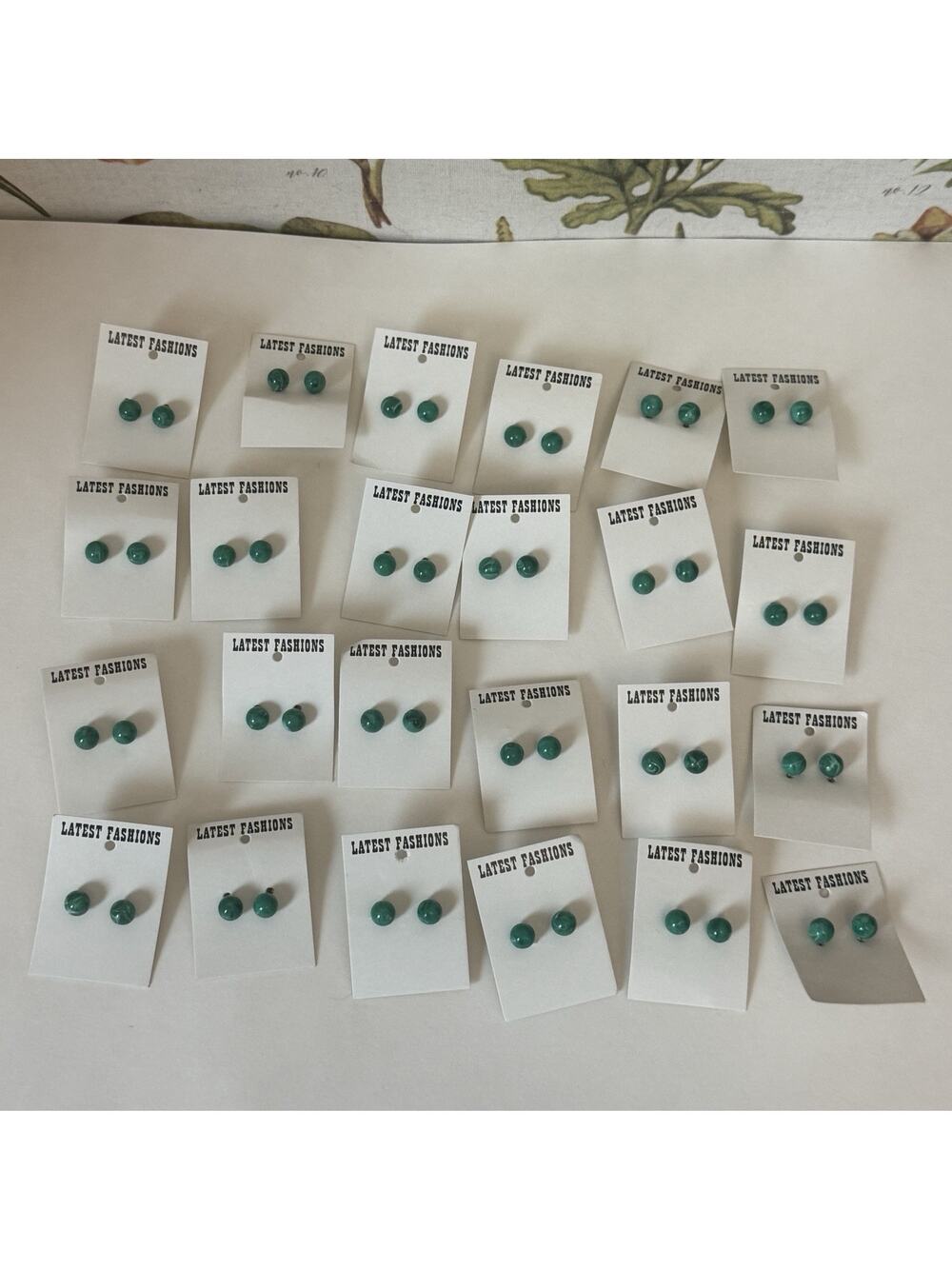 24 Pairs Vintage Wholesale Deadstock Green Round Earrings Stud